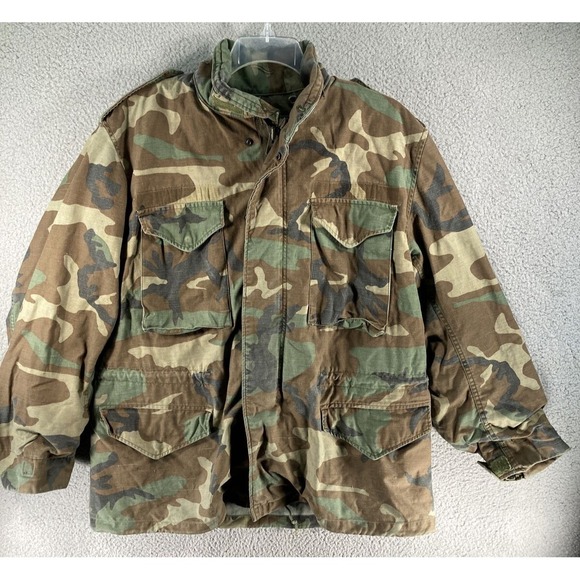 VTG 80's US Military M65 Field Jacket Coat Adult‎ Large Reg Woodland Camo Faded